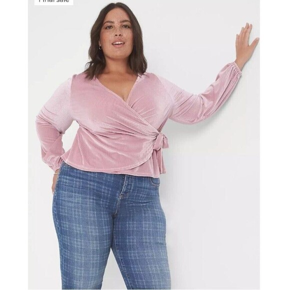 Lane Bryant (NEW) Classic Blouson-Sleeve Surplice Tie Velour Top - Picture 2 of 11